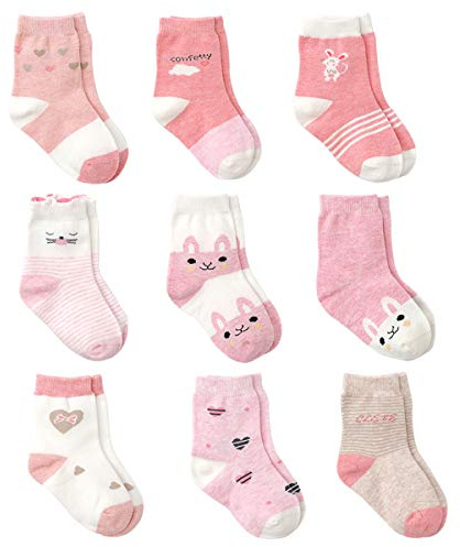 Cotton Coming Rosa Algodón Niñas Calcetines Bebé,9 Pares Lindo adj. Bebé Calcetines Niña (6-12 meses,EU16-18)