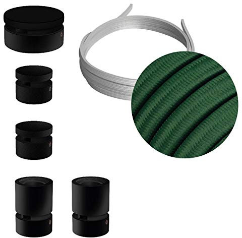 creative cables - Sistema Filé Wiggle Kit - con cavo di 3 m per catenaria e 5 componenti in legno verniciato nero per interni - CM21