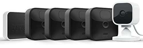 Blink Outdoor security camera with two-year battery life | 4-Camera System + Blink Mini Indoor Pet Camera (1 Camera) | Motion Detection, Blink Subscription Plan Free Trial