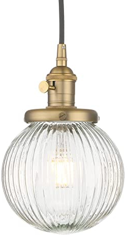 Yosoan Industrial Glass Pendant Light Fitting, Ribbed Ball Hanging Ceiling Light for Kitchen Island,Dining Room,Bedroom,Lving Room (Antique)