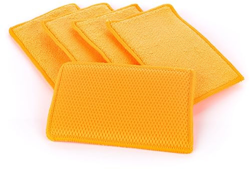 The Rag Company - Jersey Bug Scrubber Pads - Terry Weave, Easily and Safely Trap Bug Splatter in Sponge, Safe on All Finishes, 4in x 6in, Orange (5-Pack)