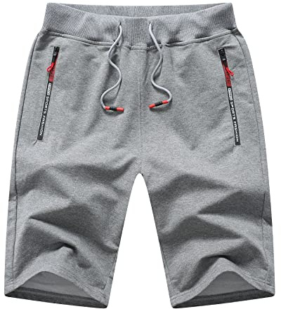 Tansozer Herr Shorts Korta Byxor Herr Träningsshorts Sportshorts för Utomhusaktiviteter Löparshorts för män Sommar Bermudashorts Herr Gymshorts med Blixtlåsfickor Grå04 2XL