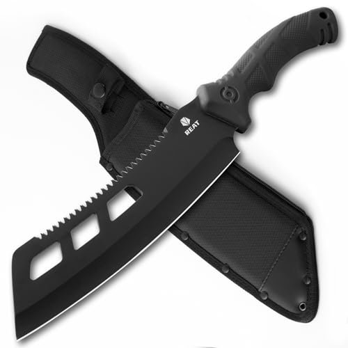 REAT Machete con sega, 40 cm, attrezzi da giardino resistenti con fodero, manico ergonomico antiscivolo, machete per tagliare alberi, lavori in cortile, bushcraft, caccia