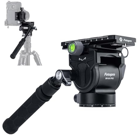 Fotopro Tête de trépied fluide vidéo avec plaque à dégagement rapide et poignée amovible, charge maximale 5 kg pour caméscopes DSLR