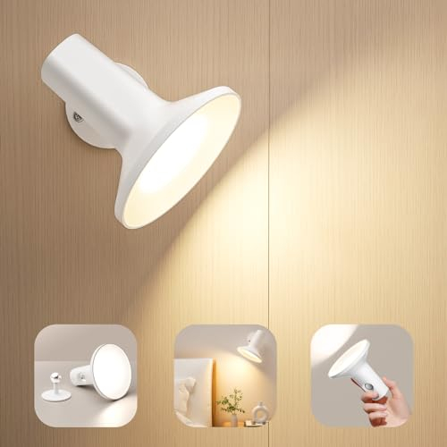 HAILOLY Innen Akku LED Wandleuchte,Kabellos Dimmbar Wandlampe,Ohne Stromanschluss 360° Drehbar Touch Steuerung,Einstellbare HelligkeitVon 10% bis 100% (Weiß)