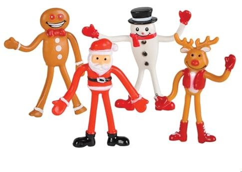 HAPPY DEALS ~ Bendable Santa Reindeer Snowman Gingerbread 12 Pc Christmas Toys