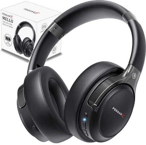 Feegar Bluetooth-hörlurar över örat, 65 timmars speltid och 6 EQ-musiklägen, trådlösa hörlurar med mikrofon, Hi-Fi-stereo, vikbart lätt headset, djup bas för hem, kontor, mobiltelefon, PC