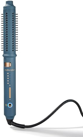 mdlondon Wave Heated Barrel Brush (Casal Blue) for Short or Long Hair with 5 Heats + Retractable Bristles, Heated Round Brush - Genuine mdlondon Hair Styling Appliances