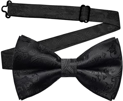 GUSLESON Paisley Black Bow Tie for Men Pre-Tied Solid Bowties for Wedding Business Party (0496-08)