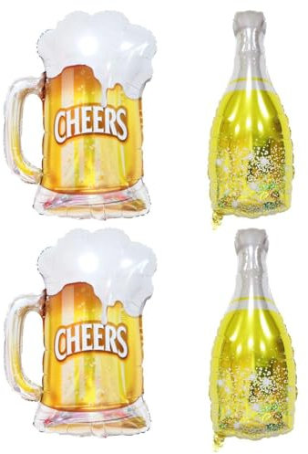 4 Pieces Beer Bottle Balloons, Aluminum Film Balloons, Bar And Party Decoration Balloons, Beer Celebration Balloons, Cheering Wine Bottle Balloons, Game Party Decorations