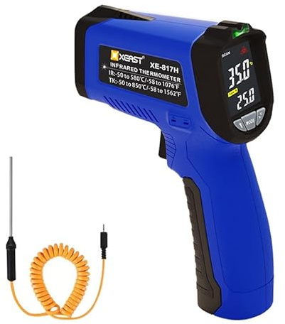 Infrarot-Thermometer mit K-Sonde -50°C ~ 580°C IR Temperaturmesser Berührungslos, digitales Laser-Thermometer mit Alarmfunktion Einstellbarer Emissivität