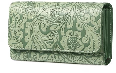GOIACII Purses for Women RFID Blocking Large Ladies Wallet Leather with Multiple Card Slots Green