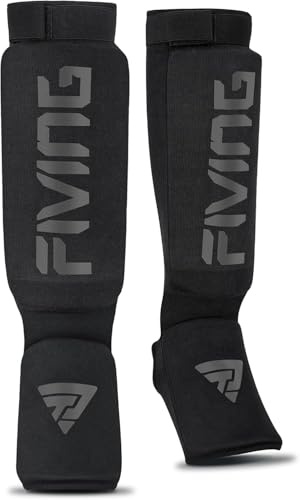 Shin Guards for Kickboxing, Muay Thai, MMA Fighting, Training, Instep Foam Protection, Leg Foot Protector, Martial Arts, Sparring, Boxing Gear (Black/Black, Large)