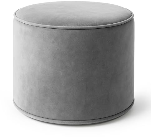 Luxury Velvet Footstool Bean Bags | Round Ottoman Footrest for Living Room & Bedroom | Modern Stylish & Durable Ergonomic Design | 40x40cm Comfy Pouffe (Silver)