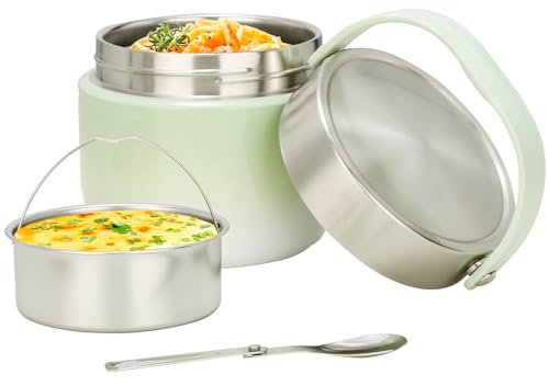 VINATO Porta Pranzo Termico 1.2L Lunch Box Termico Bento Box in Acciaio Inossidabile Antigoccia, BPA-Free con Cucchiaio - per Ufficio, Scuola, Escursioni