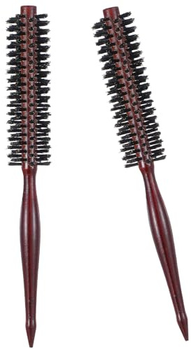 KFHENSOMR 2 Pcs Small Boar Bristle Hair Brush, Portable Round Brushes, Mini Natural Boar Bristle Brushes with Wood Handle for Women and Men Short/Thin Hair, Beard, Drying, Styling, Curling