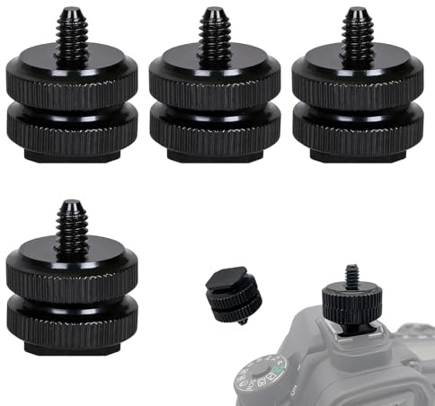 4 Pack Camera Hot Shoe Mount to 1/4-20 Tripod Screw Adapter, Flash Hot Shoe Adapter Converter, Aluminum Alloy Cold Mount for DSLR Camera Rig Microphone LED Light Field Monitor Camcorder Accessories
