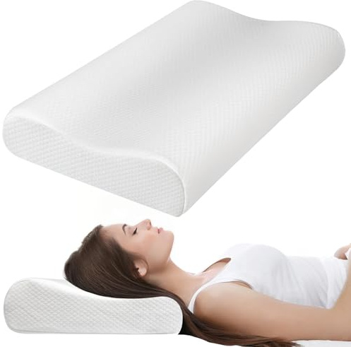 Souvik Almohada Cervical Ergonómica, Almohada de Espuma Viscoelástica, Cómoda Almohada para Dormir de Lado, Almohada de Espalda y Boca Abajo, Soporte para el Cuello, Funda Lavable, 60 x 40 x 12/9 cm