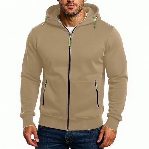 Générique Sweatshirts à Capuche Zippé Homme Légers Sport Hoodies Manches Longues Chaud Décontracté Zip Couleur Unie Veste Cordon de Serrage 2025 Automne Hiver