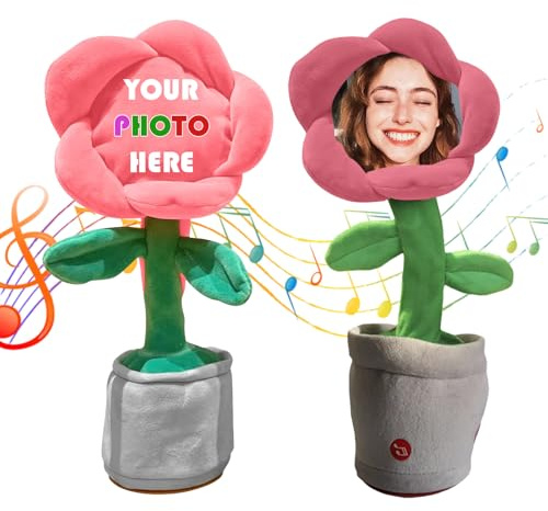 Générique Peluche Tournesol Personnalisée Qui Danse et Chante avec Photo, Décoration de Pot de Fleurs en Peluche Douce pour Cadeaux d'anniversaire Enfants (Pink)