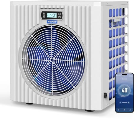 WARMBLU H5 Pompe a Chaleur Piscine 5.4 KW + Réchauffeur Électrique 1,5 KW | Pour Bassins jusqu'à 20-30 m³ | COP 5,51 Haute Efficacité | Économie d'Énergie +45% | Connectée Wi-Fi & Silencieuse
