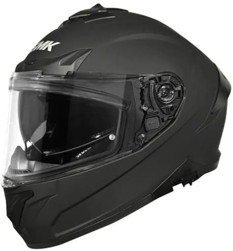 SMK Typhoon Negro Mate, Casco de Moto Integral con Visor Solar Interior, Unisex Helmets Hombre y Mujer, Homologado 22.06 (L)