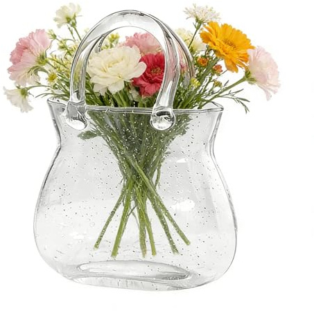 Jarrón transparente con forma de bolso de mano, decoración de habitación, jarrón de flores estético, para sala de estar, dormitorio, oficina, bodas, , encimeras, mesas de café