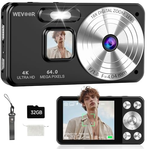 Cámara de Fotos 4K 64MP, Wevoor Camara Digital 32GB para Principiantes