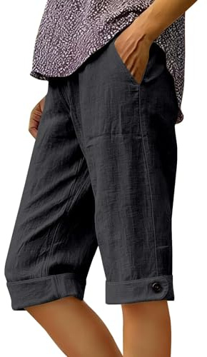 Générique Vêtements Femme Été, Shorts Et Bermudas Femme en Lin Gaze De Coton Chic Uni Grande Taille Fluide Hotpants avec Poches Cordon Randonnée Jogging Pantalon Court