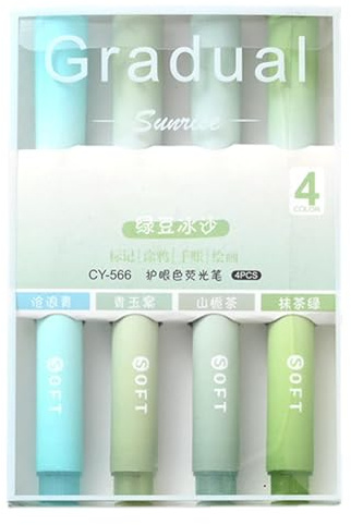 Överstrykningspennor blandade färger - 4-färgs Gradient Highlighter för student | Mild mjuk stämjärnspets Pastell överstrykningspennor Markerpennor för journalföring Anteckningar skolans stationär