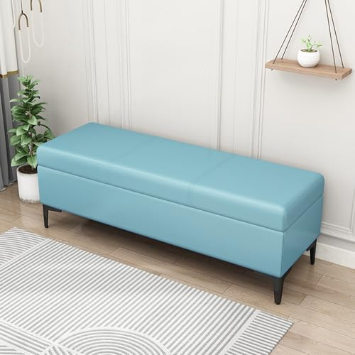 Extra lång förvaringsottoman i fuskläder – stoppad entréstol leksakslåda stöder 136 kg – snyggt soffbord alternativ för sovrum och vardagsrum