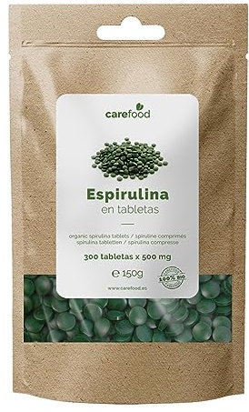 Carefood - Spirulina Ecologica - 300 Compresse di Superfood 100% Bio - Prodotto Vegano - Super Alimento Biologico con un Elevato Contenuto di Nutrienti - Effetto Saziante - 150 g