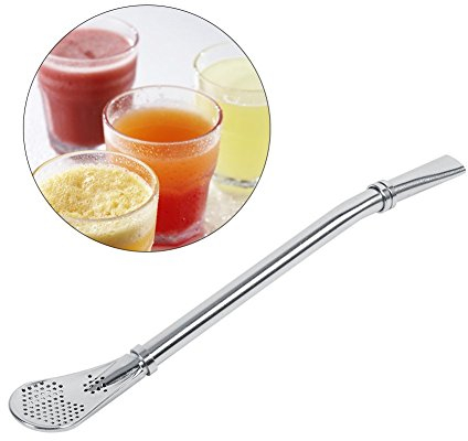 Paglia Filtrante in Acciaio Inossidabile, Argento Cannuccia Riutilizzabile Cucchiaio Filtrato Gelato Bere Paglie Tazza Mate Cucchiaini per Latte Macchiato Tè Bombilla Cannuccia Filtrato