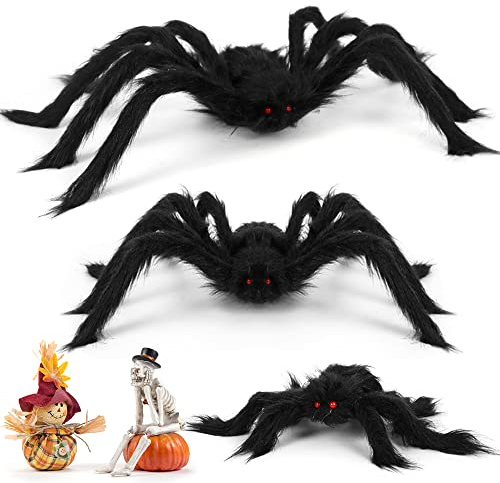 Wishstar Halloween Spinne 3er-Set, Groß & Klein, Plüsch-Schwarz, 75cm, 60cm, 30cm - Gruselige Deko für Garten & Karneval