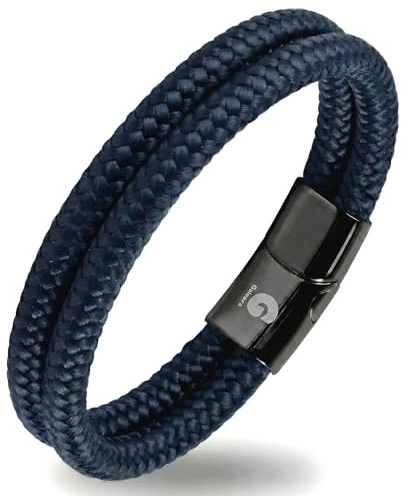 Segelrep armband flätat nautiskt med magnetlås rep armband maritimt surfararmband Galeara Noa, 175, Nylon, rostfritt stål