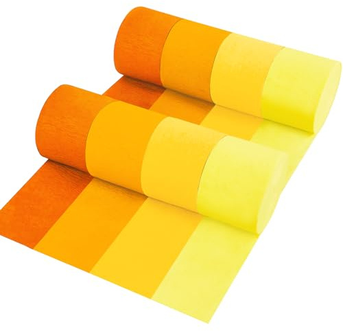 8 Rolls in 4 Colors Gradient Yellow Party Crepe Paper Streamer, 8 Pieces 82 feet Streamets Party Decorations, Party Supplies for Bachelorette Wedding Birthday Baby Shower Graduation Bridal Shower