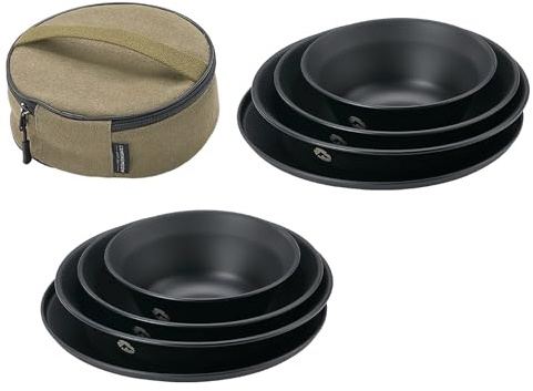 CAMPINGMOON Camping Plates Bowls Set 8 Piece Black 304 Stainless Steel