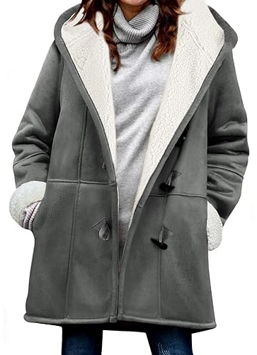 Vancavoo Felpe con Cappuccio Donna Cappotto Invernale Calda Giacca Casual Eleganti Cappotti Medio Lungo Giubbotto Felpa Cardigan con Tasche,Grigio Scuro,L