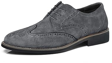 Rimhold Herren Wildleder Brogue Klassische Büroschuhe Elegante Hochzeit Schuhe Leder Schnürung Schuhe Grau 45 EU