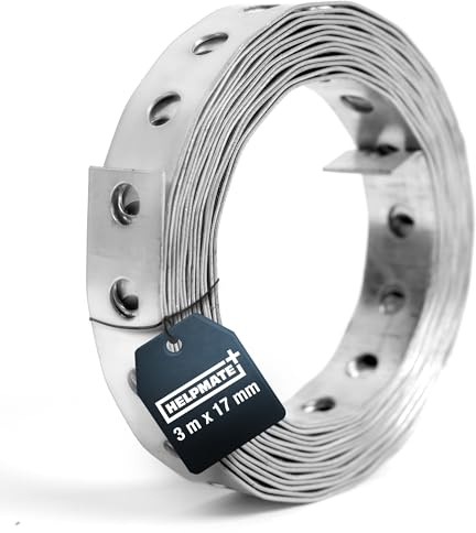 HELPMATE – Bande perforée longueur 3,0 m – acier galvanisé sendzimir – largeur 17 mm – épaisseur 0,8 mm – galvanisation de haute qualité – Robuste pour le bâtiment et l'atelier