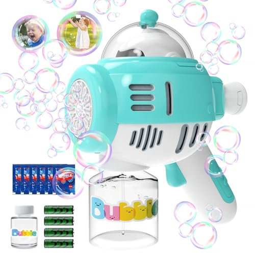 Seifenblasenmaschine, Seifenblasenmaschine für Kinder, Seifenblasenpistole mit 6 Seifenblasen Flüssigkeit, Regenbogen Seifenblas Spielzeug Kinder/Geburtstag/Party/Hochzeit Blu