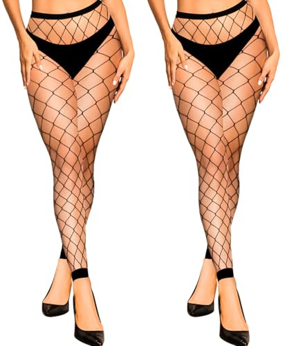 K BKVAVA Women's 2 Pairs Footless Fishnet Tights Toeless Fishnets Halloween, Small Net