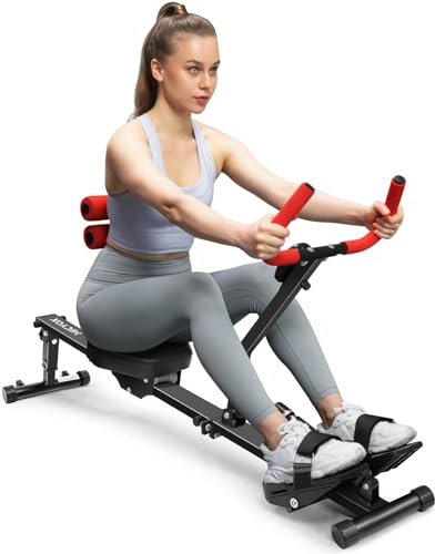 Rudergerät für Zuhause, Micyox Hydraulisches Fitness-Rudergerät mit 12 Widerstandsstufen, Multifunktionaler Rückenlehne, Rudermaschine Trainingsgerät für das Ganzkörpertraining