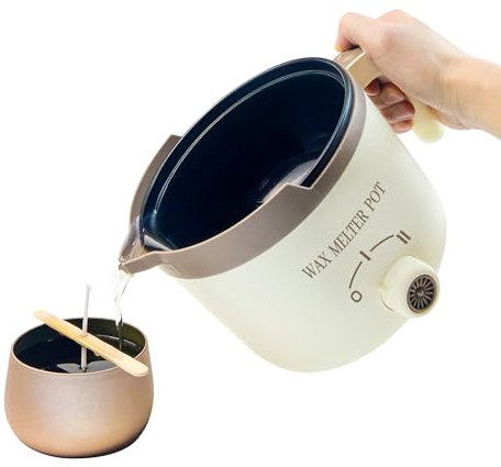 LINGQIAN Pentola Elettrica per Fusione della Cera per la Fabbricazione di Candele, Fonderia per Cera da 1,5 l con Termometro