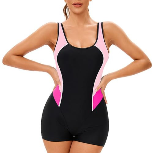 Femme Maillot de Bain 1 Pièce Femme Maillots Une Pièce de Compétition Monokini Sexy Maillot Sports Nautiques Maillot de Bain 1 Pièce Shorty Piscine Cadeau de Ma Mère,Rose,3XL,F16A