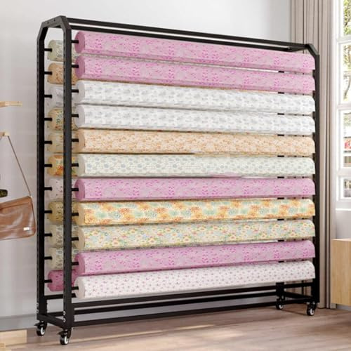 Estante comercial para rollos de tela, carrito de vinilo móvil, barra ajustable para colgar, organizador de películas que cambian de color con ruedas para rollos de cuero,Wide-130cm-16rods