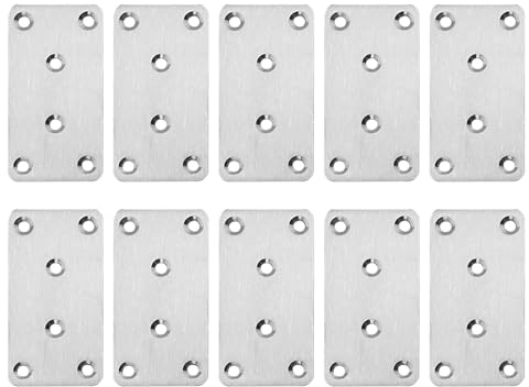 10pcs Metal Flat Brackets for Wood,80 × 40 × 5mm Heavy Duty Stainless Steel Mending Plates,Connecting Perforated Metal Brace Bracket Timber Wood Fixing Galvanised Steel Repair Connector