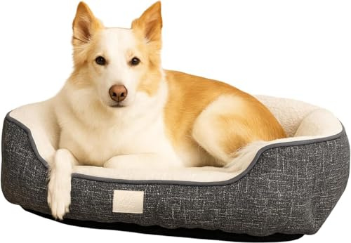 R PETS Lounger Large Pet Bed Calming Soft Sherpa Large Dog Bed Anxiety Relief Joint Support Cat Bed Non-Slip Base Machine Washable 80cm x 65cm x 21cm