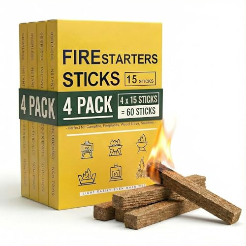 Avger Natural Fire Starter for Fireplaces: Quick Start Fire Starters Sticks for Grills Campfires Indoor & Outdoor Firepit BBQ Wood Stove - Odorless Charcoal Firestarter Blocks 60 Count