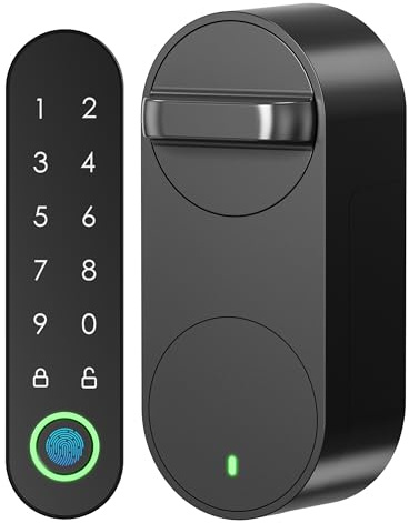 Signstek Smart Lock mit Fingerabdruck, Elektronisches Türschlosss mit Bluetooth, Türöffner per Fingerprint, Passcode, Smartphone, Nachrüstbare Smartes Schloss, Kein Tausch des Schließzylinders nötig